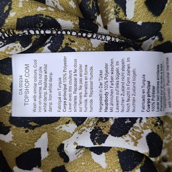 Topshop Long Sleeve Button Up Blouse Abstract  Animal Print Mustard Black US 10 - Picture 9 of 15
